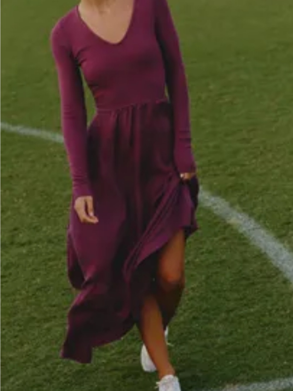 Sundry Long-Sleeve V-Neck Maxi Dress in Plum